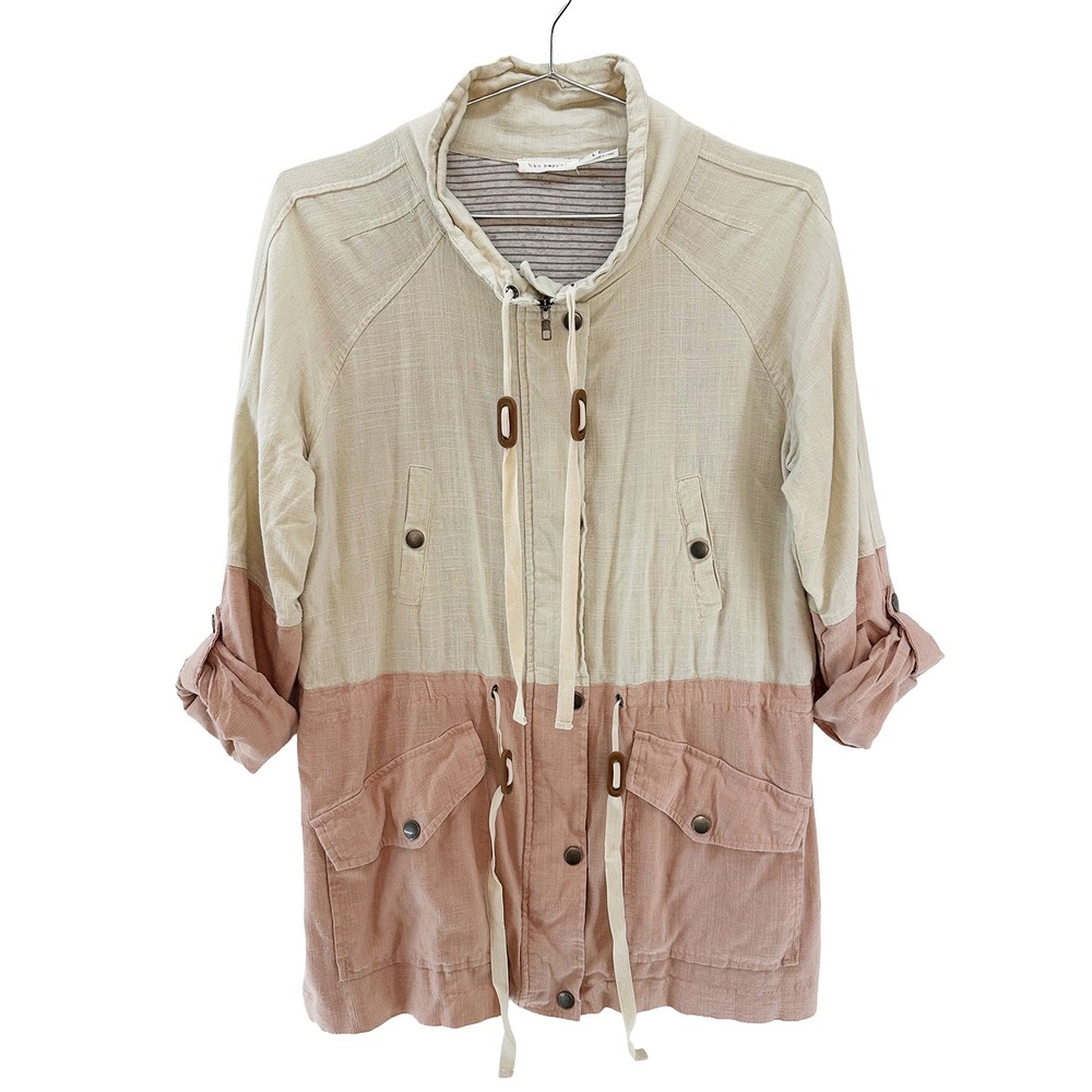 BLU PEPPER Women's Boho Linen Colorblock Utility Jacket • Large • pink, cream - Picture 10 of 10